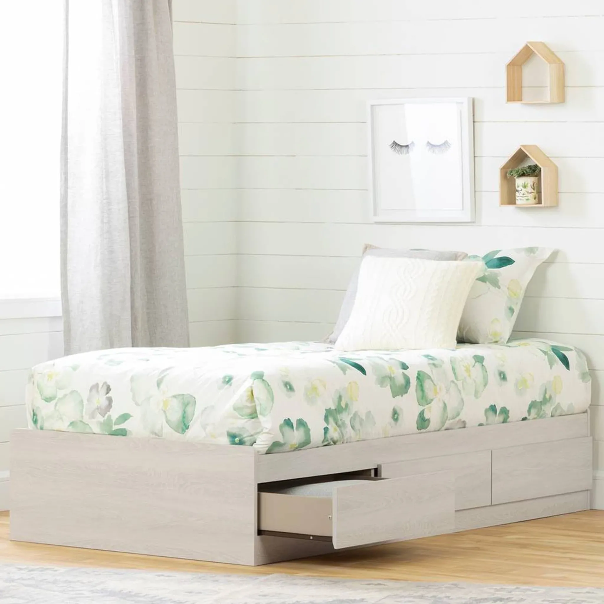 South Shore Twin, Full & Queen Beds>Fynn Twin Mates Bed with 3 Drawers - Winter Oak