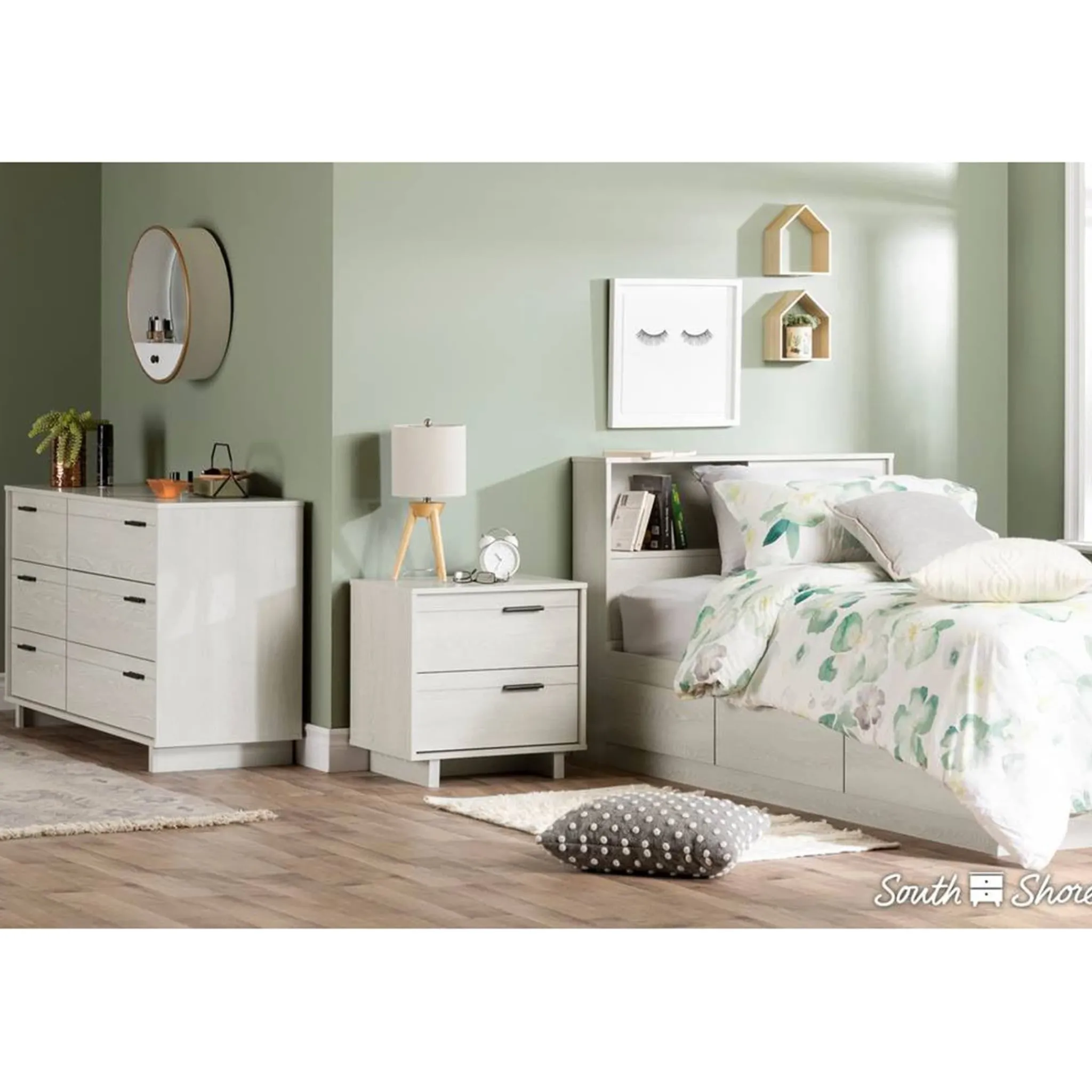 South Shore Twin, Full & Queen Beds>Fynn Twin Mates Bed with 3 Drawers - Winter Oak