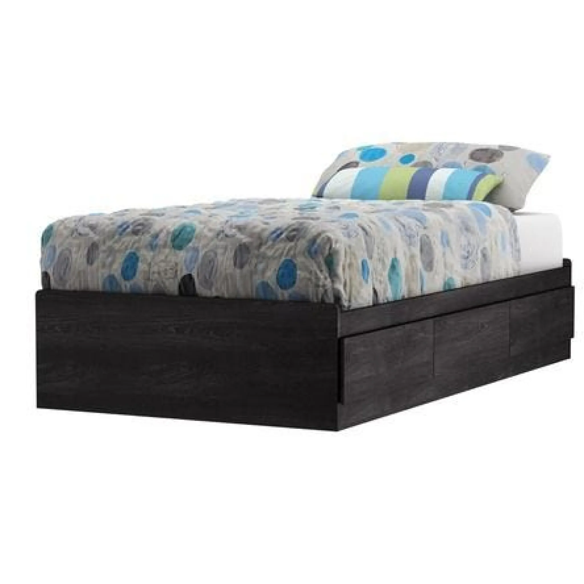 South Shore Twin, Full & Queen Beds>Fynn Twin Mates Bed with 3 Drawers - Gray Oak