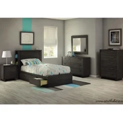 South Shore Twin, Full & Queen Beds>Fynn Twin Mates Bed with 3 Drawers - Gray Oak