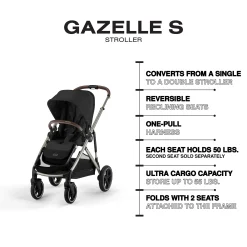 Kids Cybex Gazelle S Stroller - Taupe Frame with Moon Black Seat