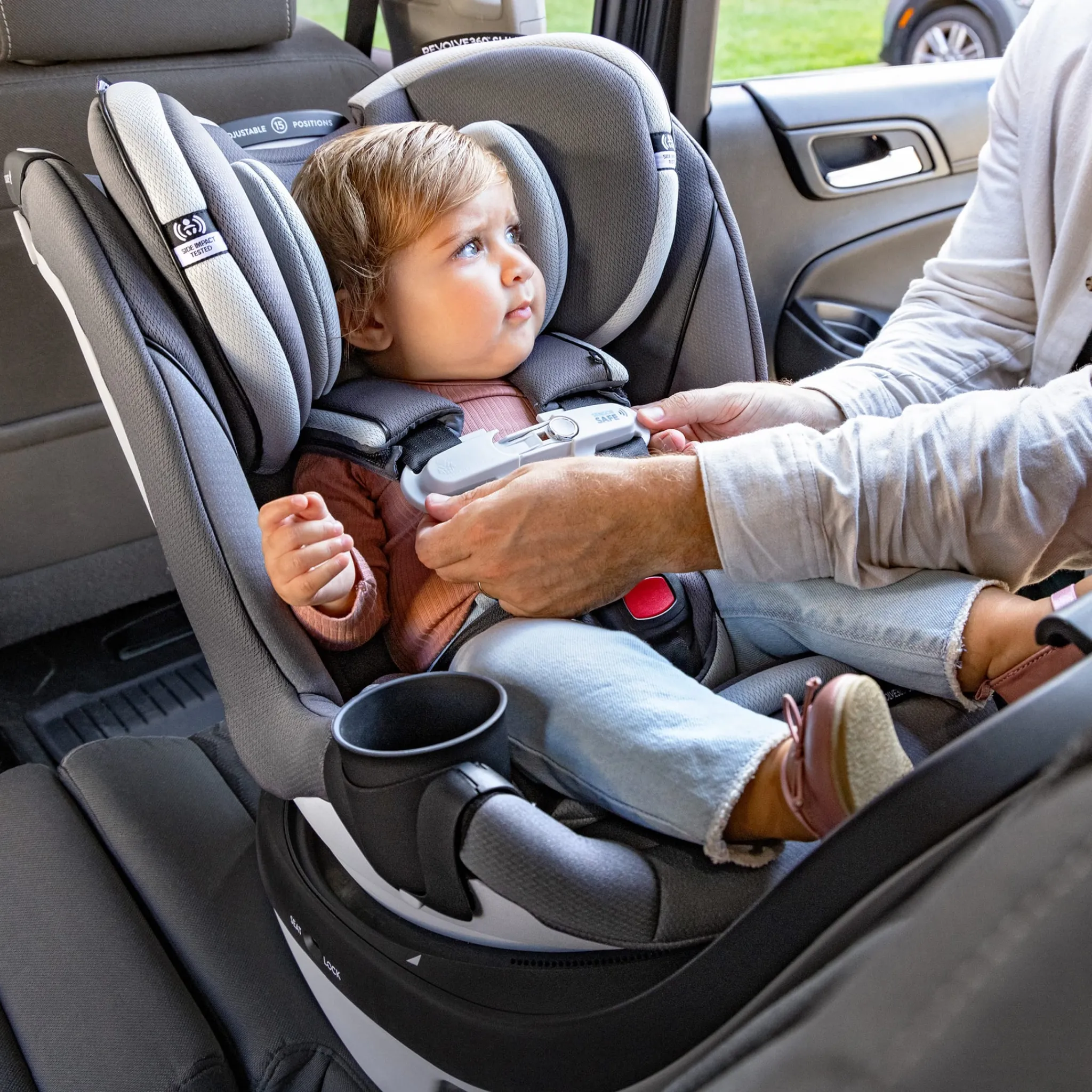 Kids Evenflo Car Seats & Booster Seats|Car Seats>Gold Revolve360 Slim 2-in-1 Rotational Car Seat with SensorSafe - Pearl Gray