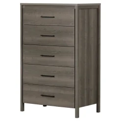 South Shore Storage Furniture>Gravity 5-Drawer Chest Dresser - Gray Maple