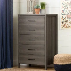 South Shore Storage Furniture>Gravity 5-Drawer Chest Dresser - Gray Maple