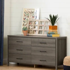 South Shore Storage Furniture>Gravity 6-Drawer Double Dresser - Gray Maple