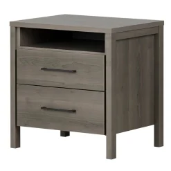 South Shore Nightstands>Gravity 2-Drawer Nightstand with Storage - Gray Maple