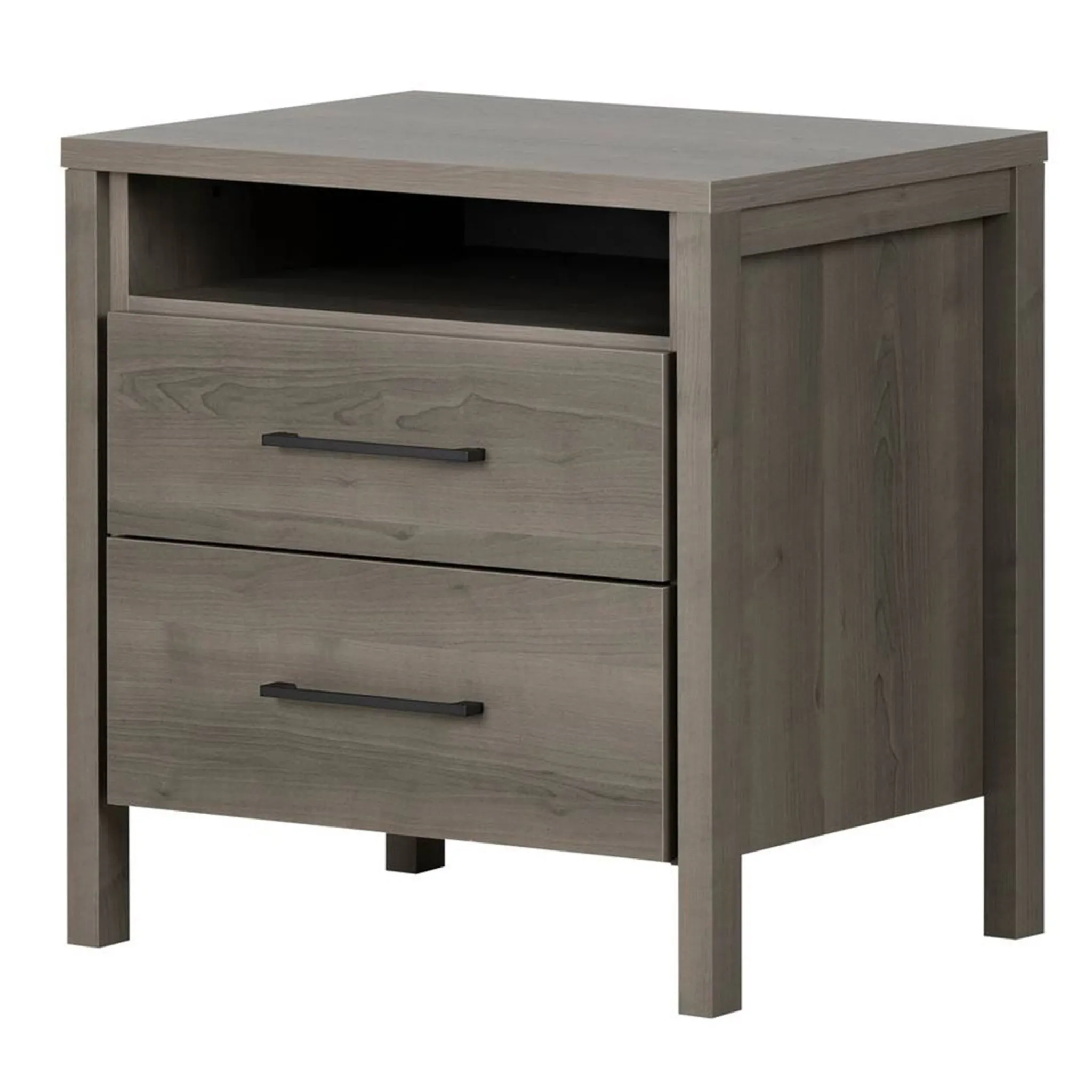 South Shore Nightstands>Gravity 2-Drawer Nightstand with Storage - Gray Maple