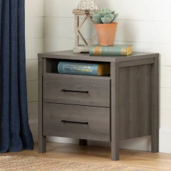 South Shore Nightstands>Gravity 2-Drawer Nightstand with Storage - Gray Maple