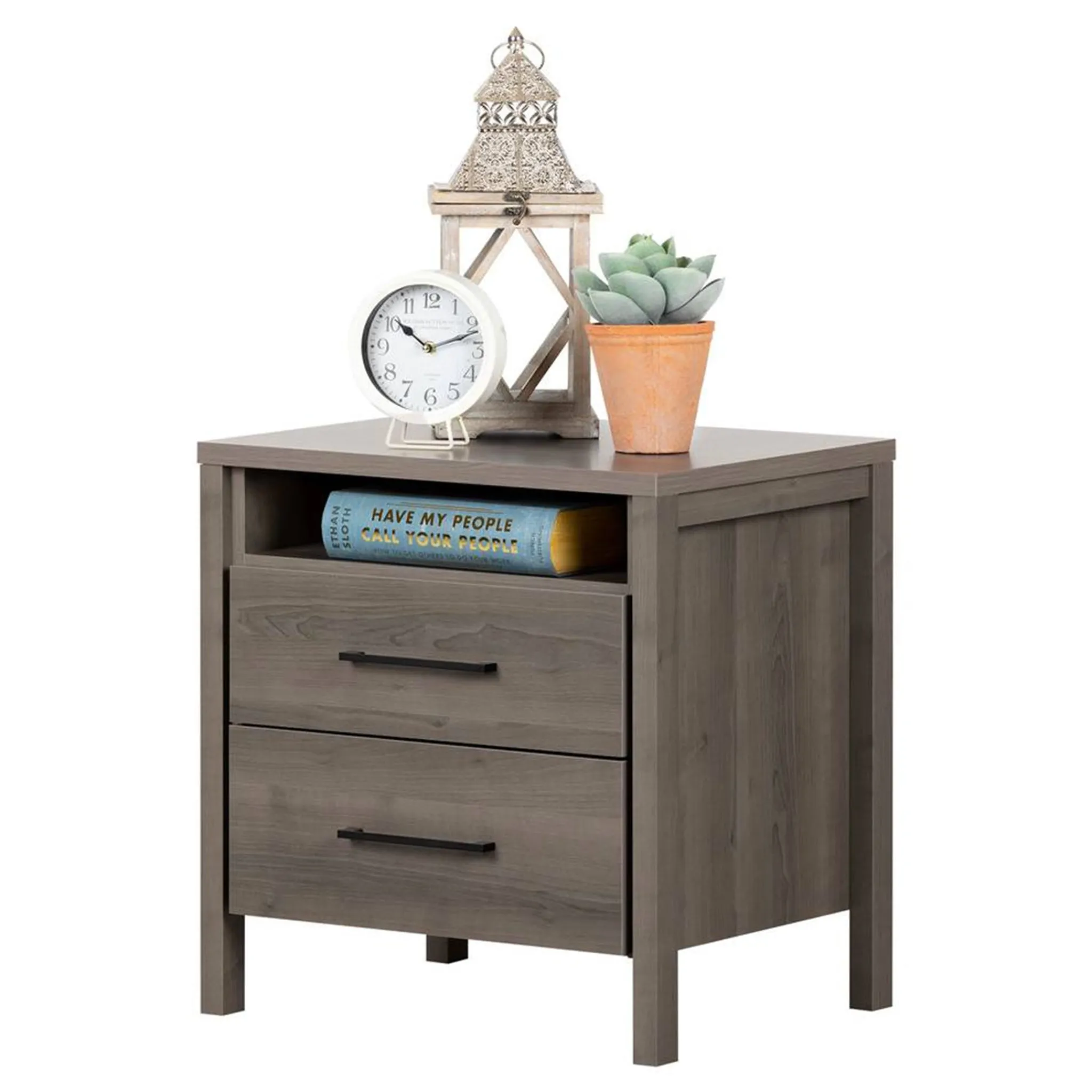 South Shore Nightstands>Gravity 2-Drawer Nightstand with Storage - Gray Maple