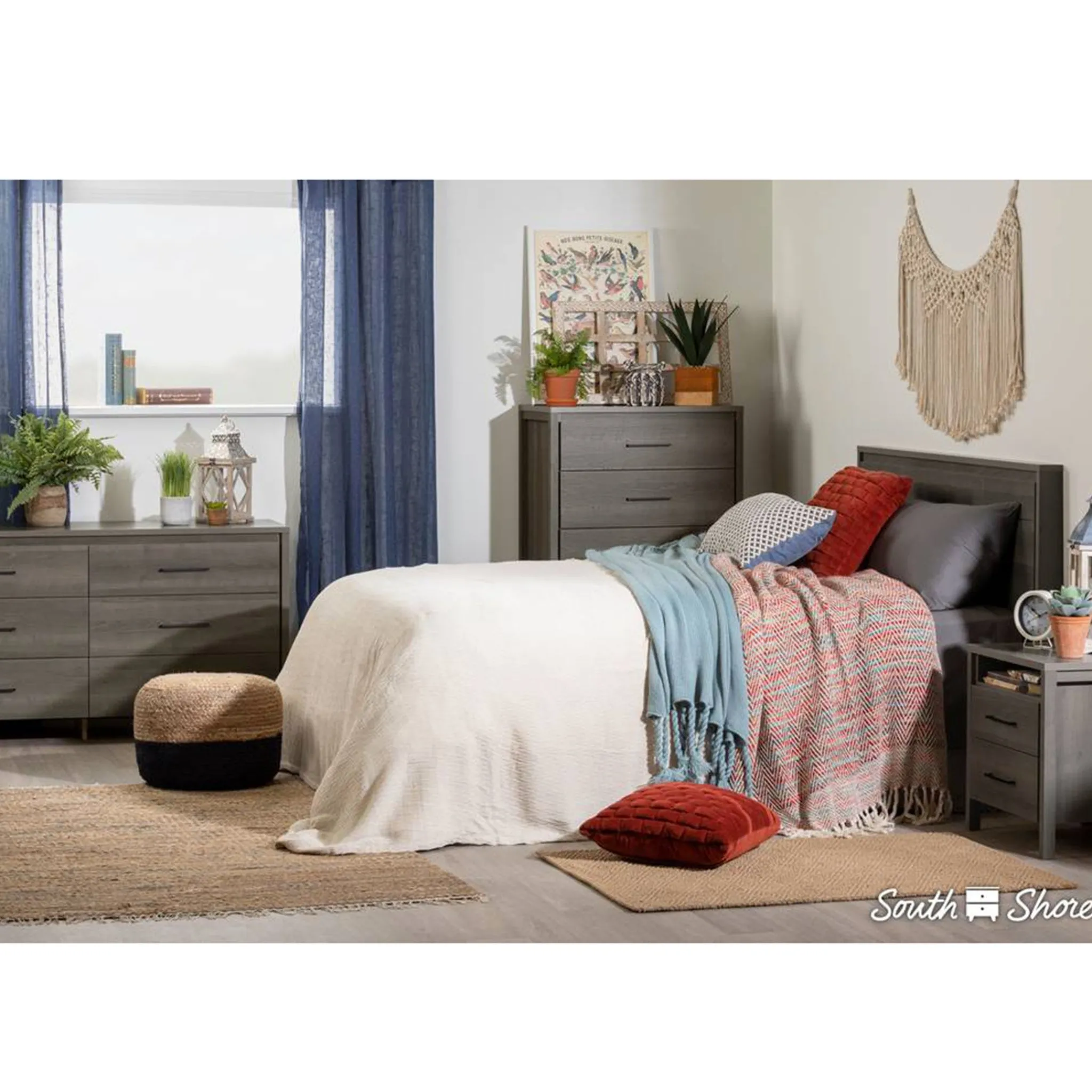 South Shore Nightstands>Gravity 2-Drawer Nightstand with Storage - Gray Maple