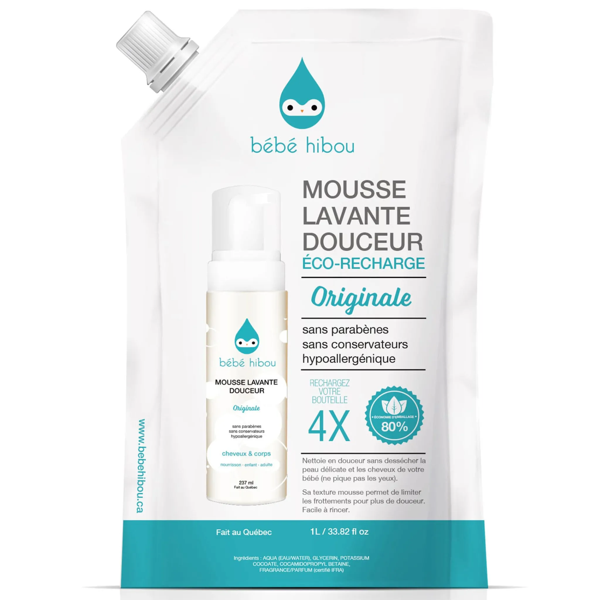 Kids Bebe hibou Hair and Body Gentle Cleansing Foam Recharge 1L