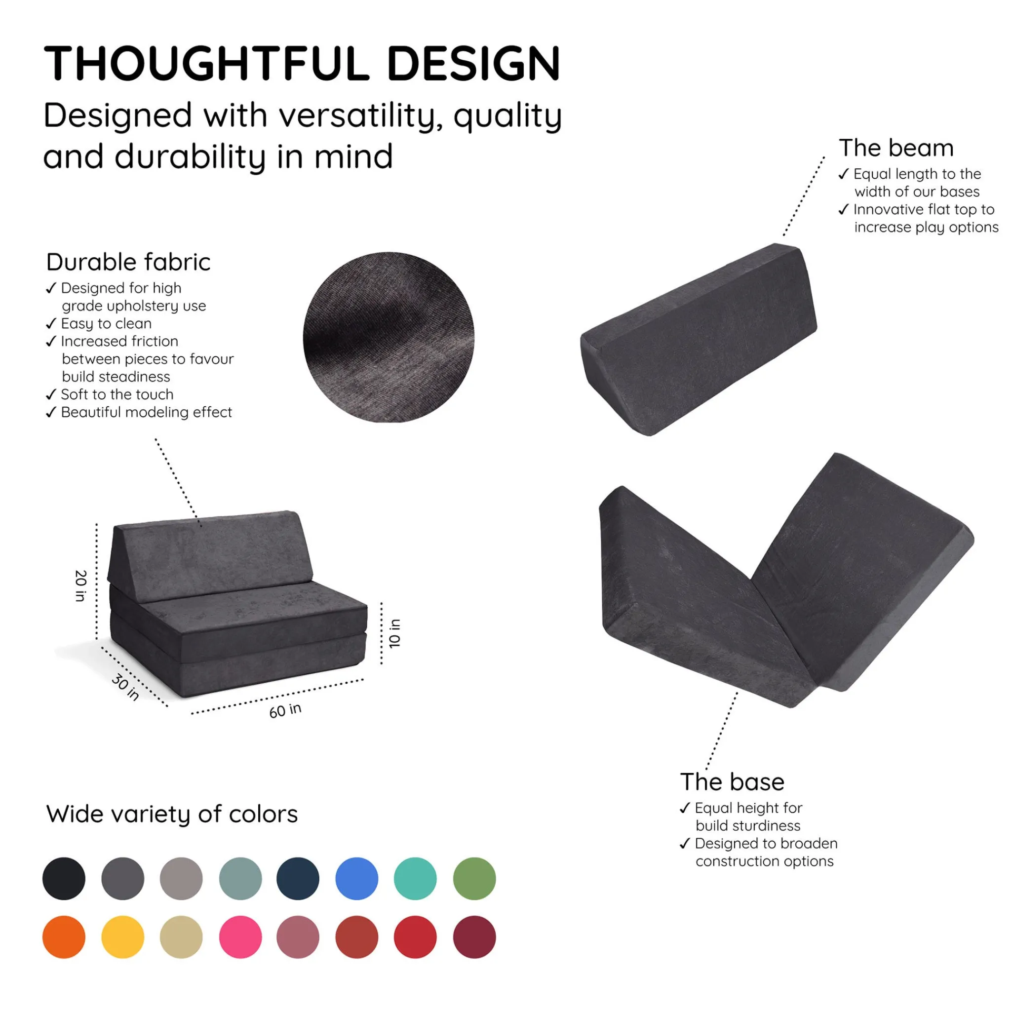Go Coconut Kid'S Tables & Chairs>Half Modular Sofa - Charcoal Chil