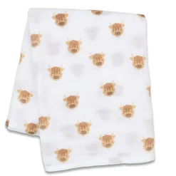 Kids Lulujo Highland Cow- cotton Muslin Swaddle