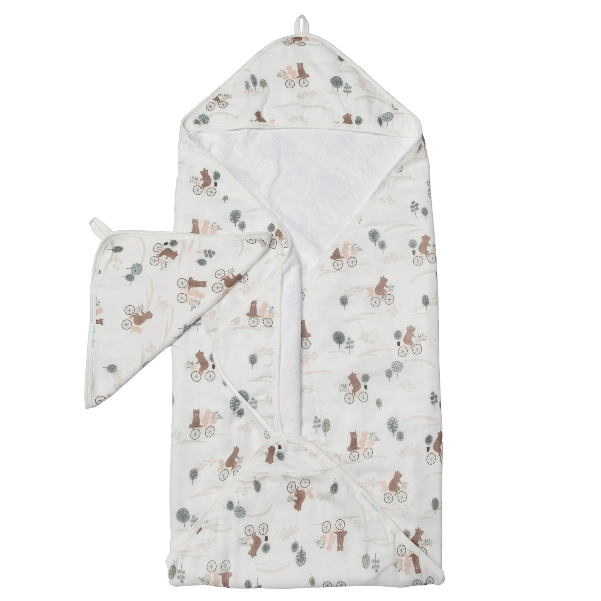 Kids Loulou Lollipop Muslin Products|Towels & Wipes>Hooded Towel Set - Bears on Bike