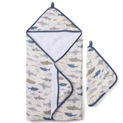 Kids Loulou Lollipop Hooded Towel Set - Sharks