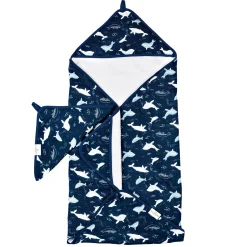 Kids Loulou Lollipop Muslin Products|Towels & Wipes>Hooded Towel Set - Whales