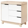 Babyletto Hudson 3-Drawer Changer Dresser with Removable Changing Tray - Washed Natural / White