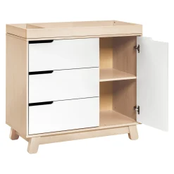 Babyletto Hudson 3-Drawer Changer Dresser with Removable Changing Tray - Washed Natural / White