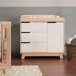 Babyletto Hudson 3-Drawer Changer Dresser with Removable Changing Tray - Washed Natural / White