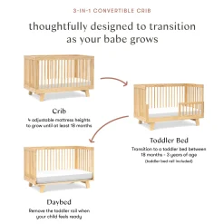 Babyletto Hudson 3-in-1 Convertible Crib with Toddler Bed Conversion Kit - Natural Finish