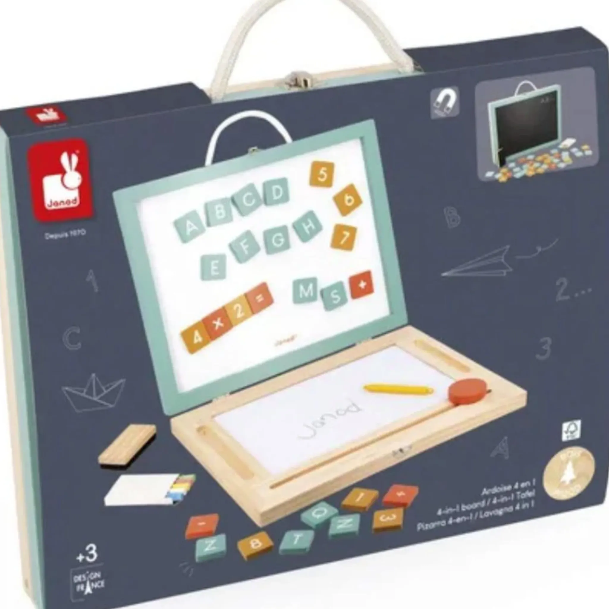 Kids Janod Diy & Activities>4-in-1 Portable Magnetic and Chalk Board