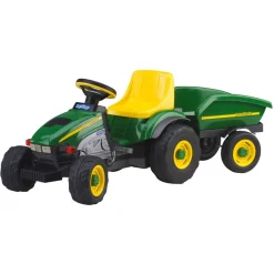 Kids Peg Perego John Deere Farm Tractor With Trailer - Green/Yellow