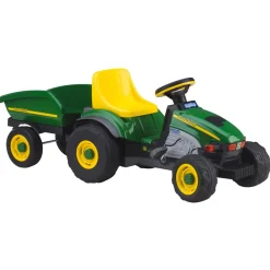 Kids Peg Perego John Deere Farm Tractor With Trailer - Green/Yellow