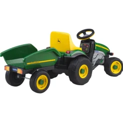 Kids Peg Perego John Deere Farm Tractor With Trailer - Green/Yellow