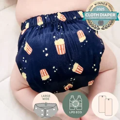 BOY La Petite Ourse Large Elastic Cloth Diaper 8-35lb- Popcorn