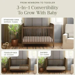 Namesake Liberty 3-in-1 Convertible Spindle Crib With Conversion Kit - Natural Walnut
