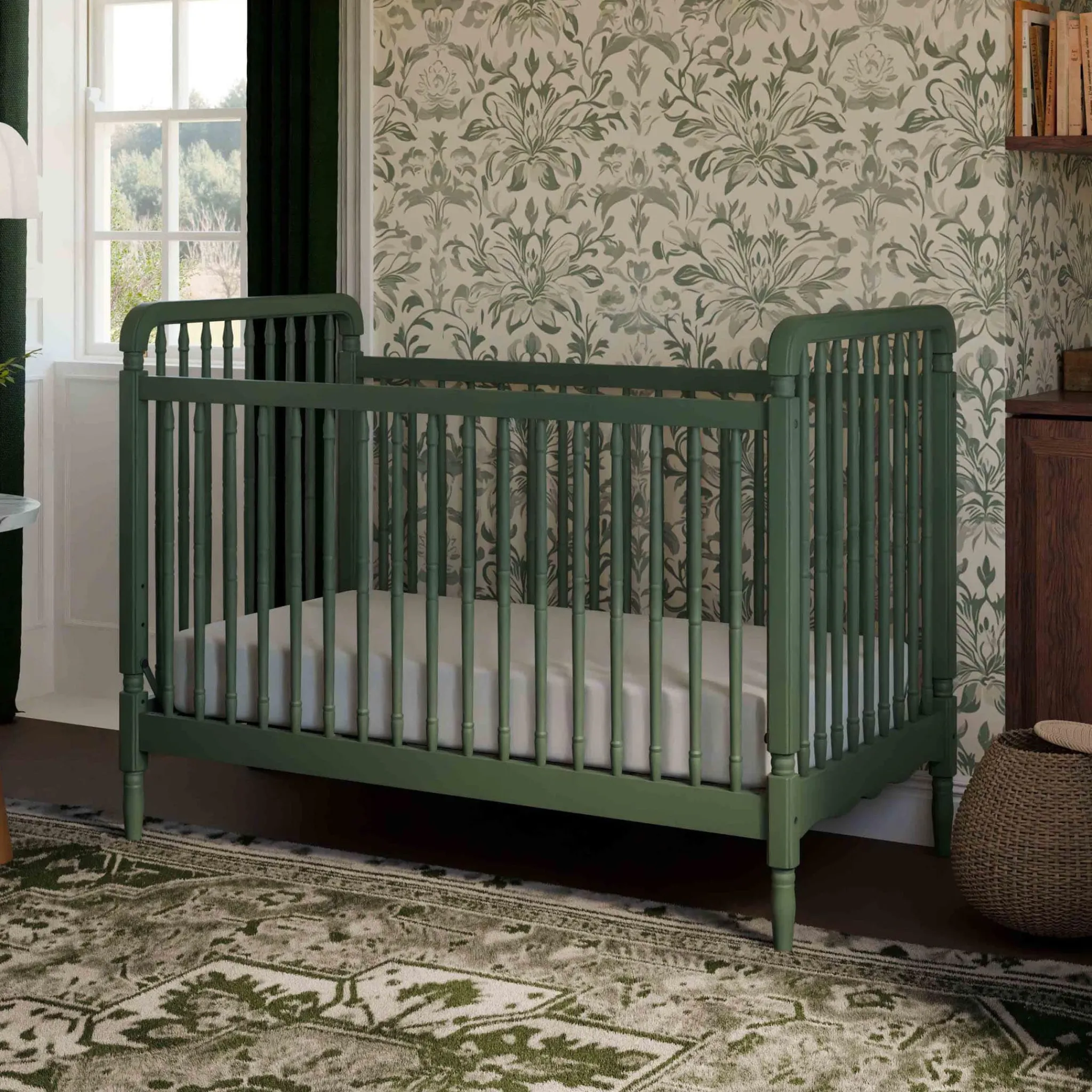 Namesake Liberty 3-in-1 Convertible Spindle Crib With Conversion Kit - Forest Green