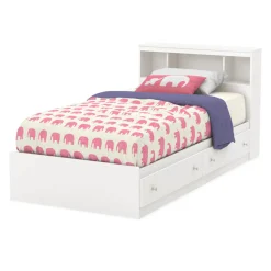 South Shore Twin, Full & Queen Beds>Litchi Twin Bookcase Headboard - Pure White