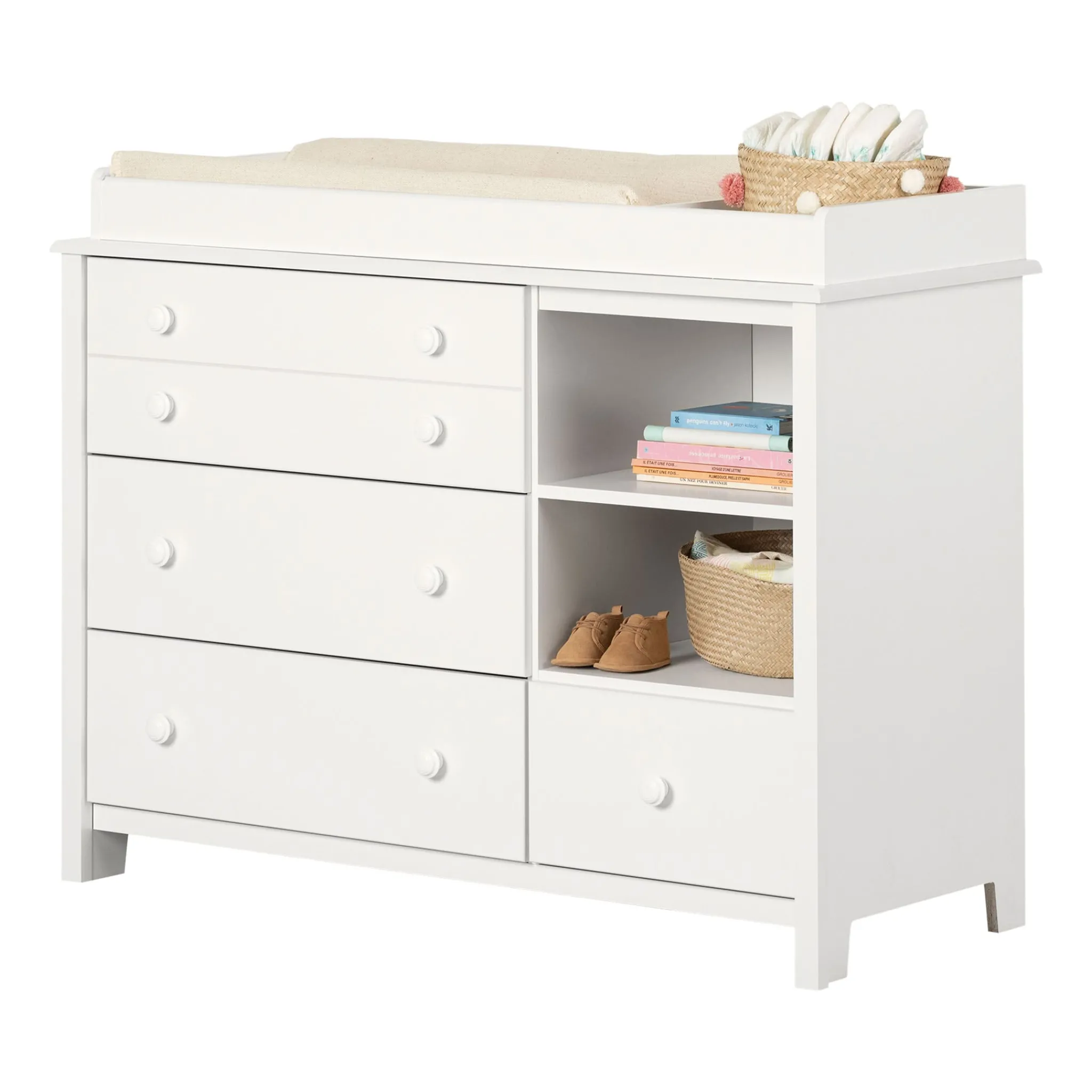 South Shore Changing Tables>Little Smileys Changing Table with Station - Pure White