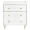 Babyletto Changing Tables>Lolly 3-Drawer Changer Dresser with Removable Changing Tray - White / Natural
