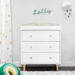 Babyletto Changing Tables>Lolly 3-Drawer Changer Dresser with Removable Changing Tray - White / Natural