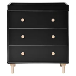 Babyletto Changing Tables>Lolly 3-Drawer Changer Dresser with Removable Changing Tray - Black / Washed Natural