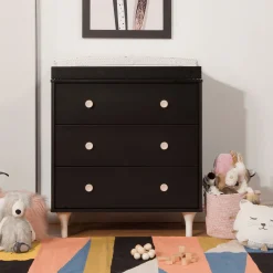 Babyletto Changing Tables>Lolly 3-Drawer Changer Dresser with Removable Changing Tray - Black / Washed Natural