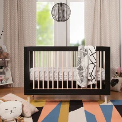 Babyletto Lolly 3-in-1 Convertible Crib with Toddler Bed Conversion - Black / Washed Natural