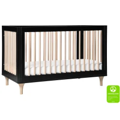 Babyletto Lolly 3-in-1 Convertible Crib with Toddler Bed Conversion - Black / Washed Natural
