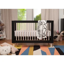 Babyletto Lolly 3-in-1 Convertible Crib with Toddler Bed Conversion - Black / Washed Natural