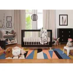 Babyletto Lolly 3-in-1 Convertible Crib with Toddler Bed Conversion - Black / Washed Natural