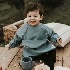 Kids Micasso Long-sleeved Bib with integrated pocket 6-24m - Majestic Blue