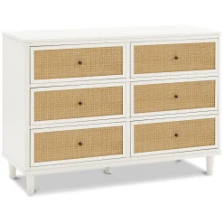 Namesake Storage Furniture>Marin with Cane 6 Drawer Assembled Dresser - Warm White and Honey Cane