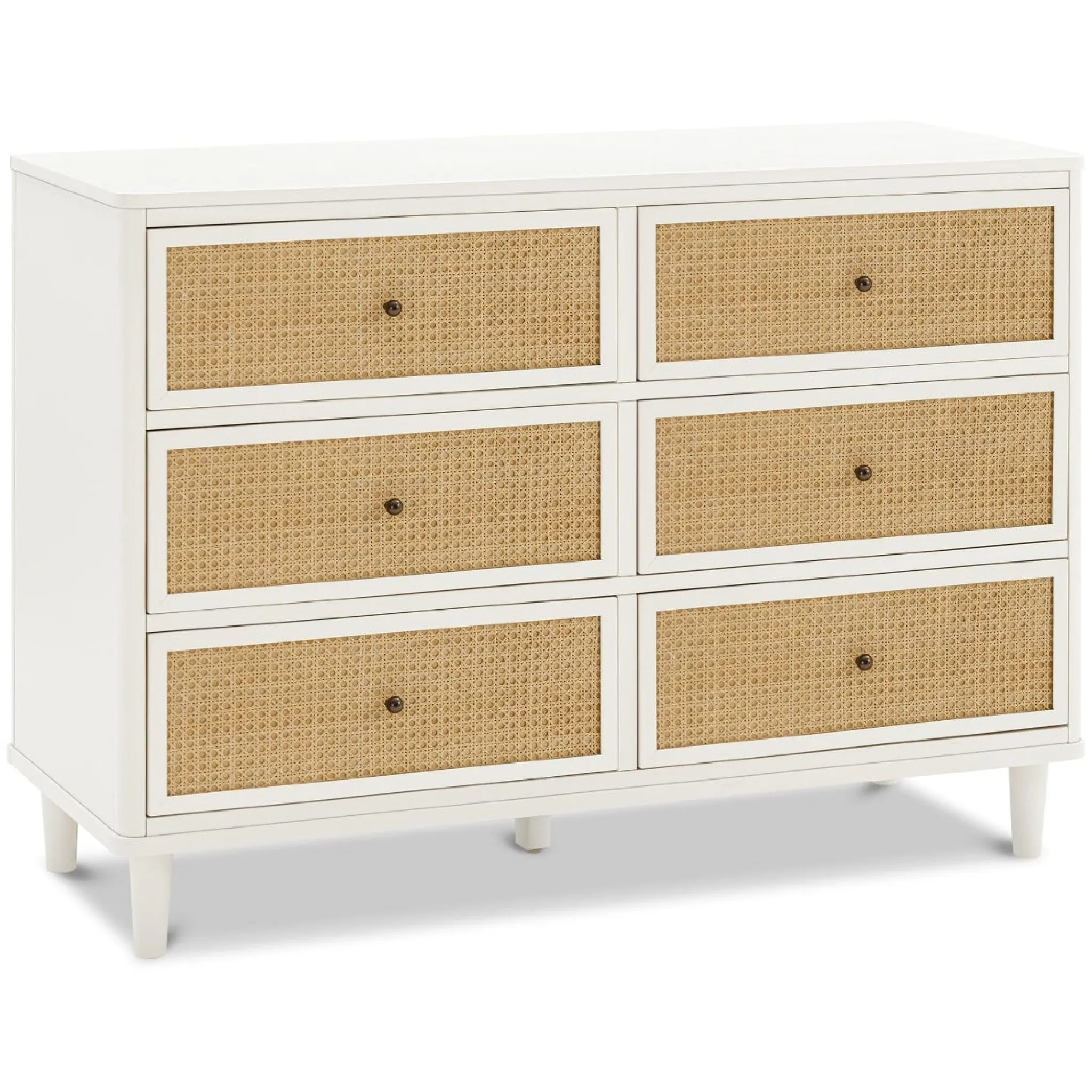 Namesake Storage Furniture>Marin with Cane 6 Drawer Assembled Dresser - Warm White and Honey Cane