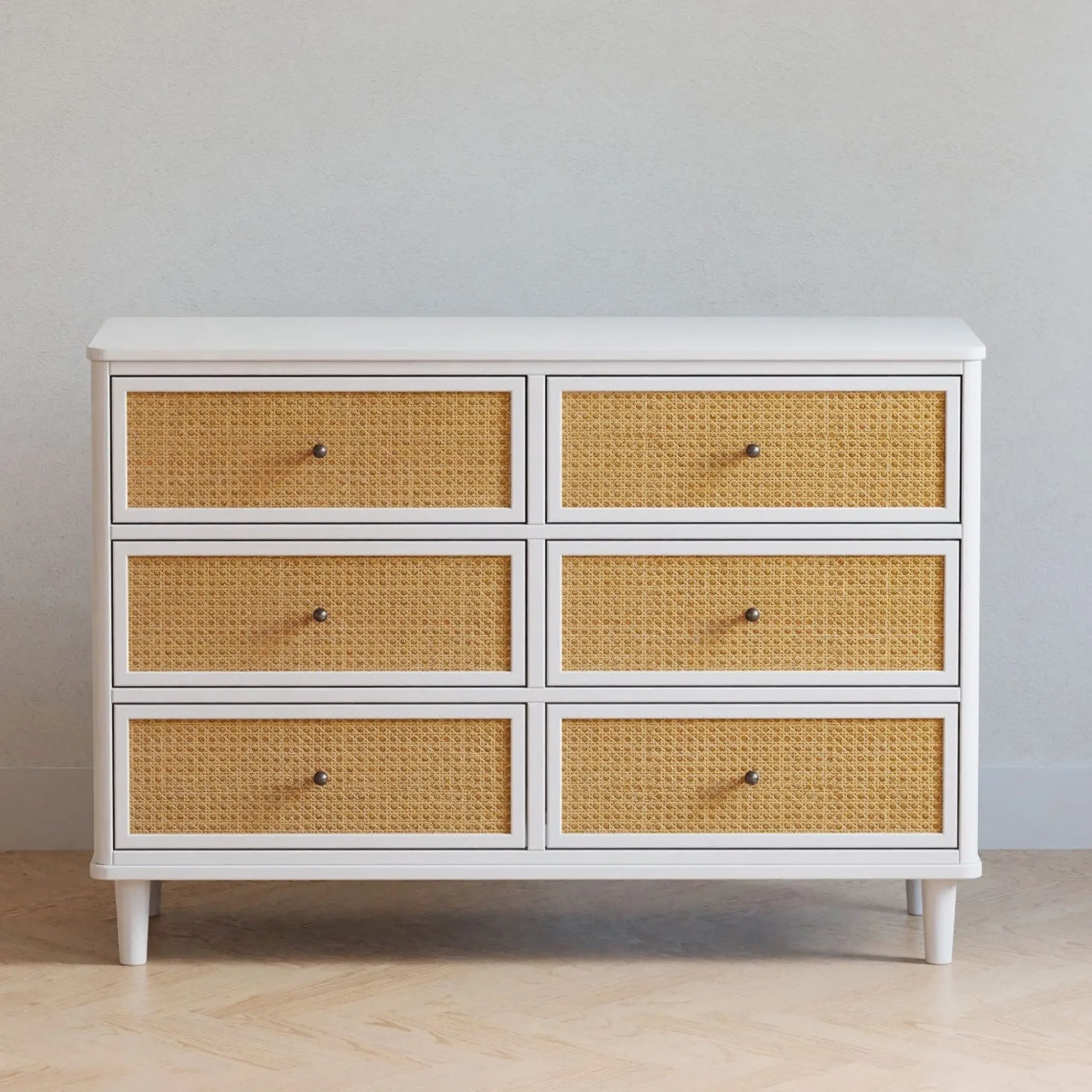 Namesake Storage Furniture>Marin with Cane 6 Drawer Assembled Dresser - Warm White and Honey Cane