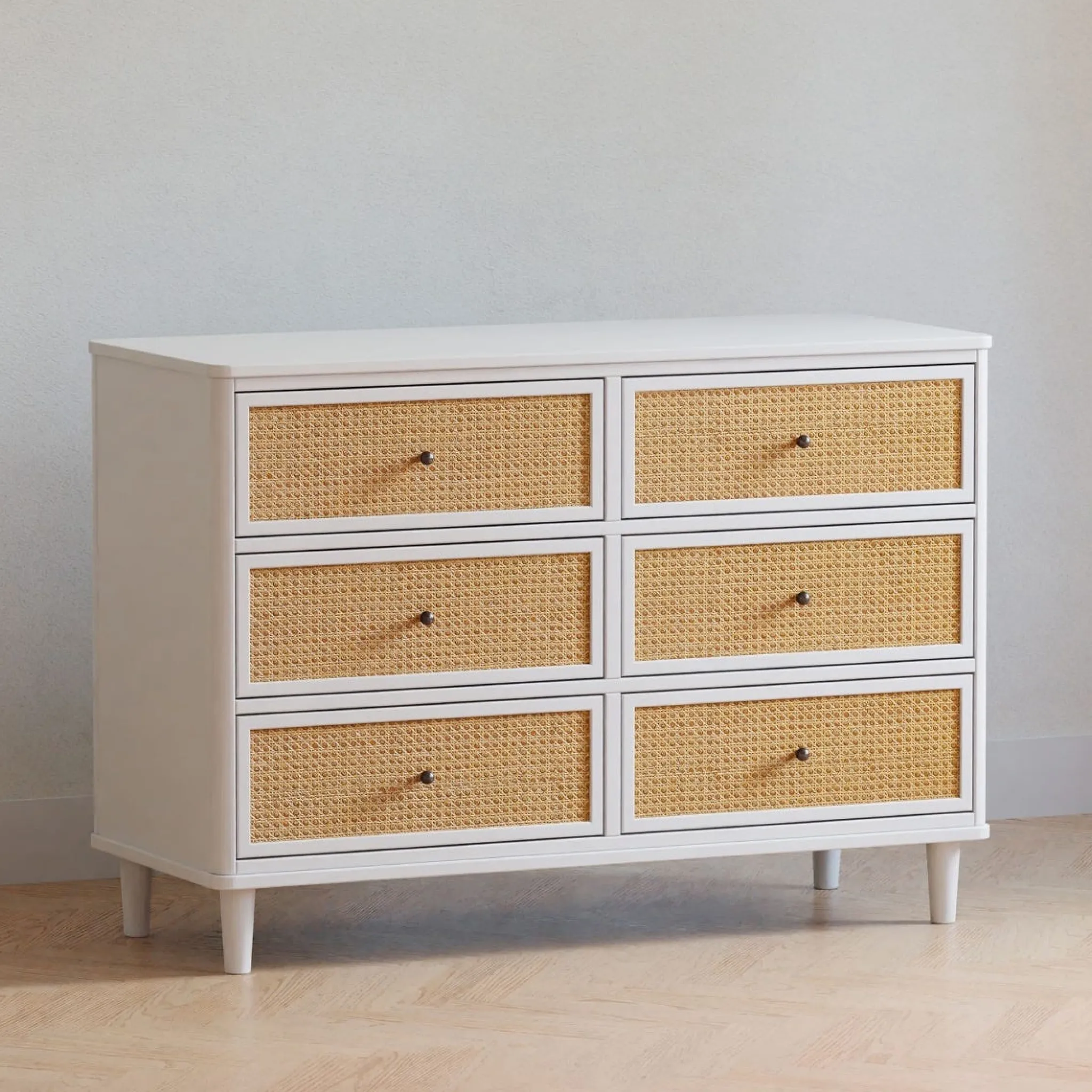 Namesake Storage Furniture>Marin with Cane 6 Drawer Assembled Dresser - Warm White and Honey Cane