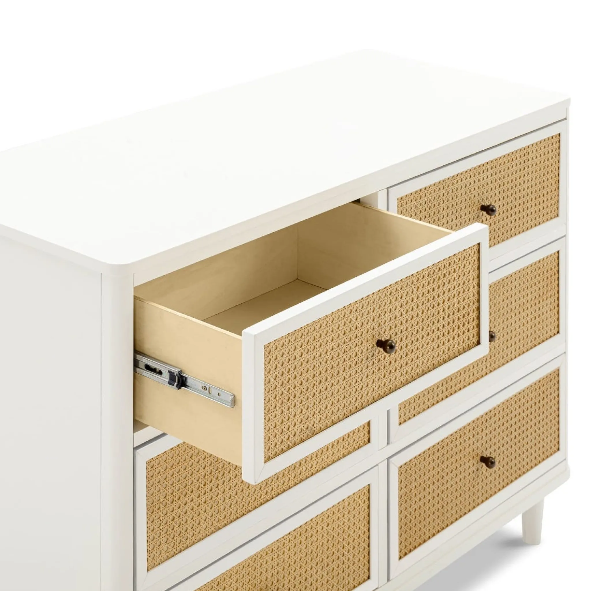 Namesake Storage Furniture>Marin with Cane 6 Drawer Assembled Dresser - Warm White and Honey Cane