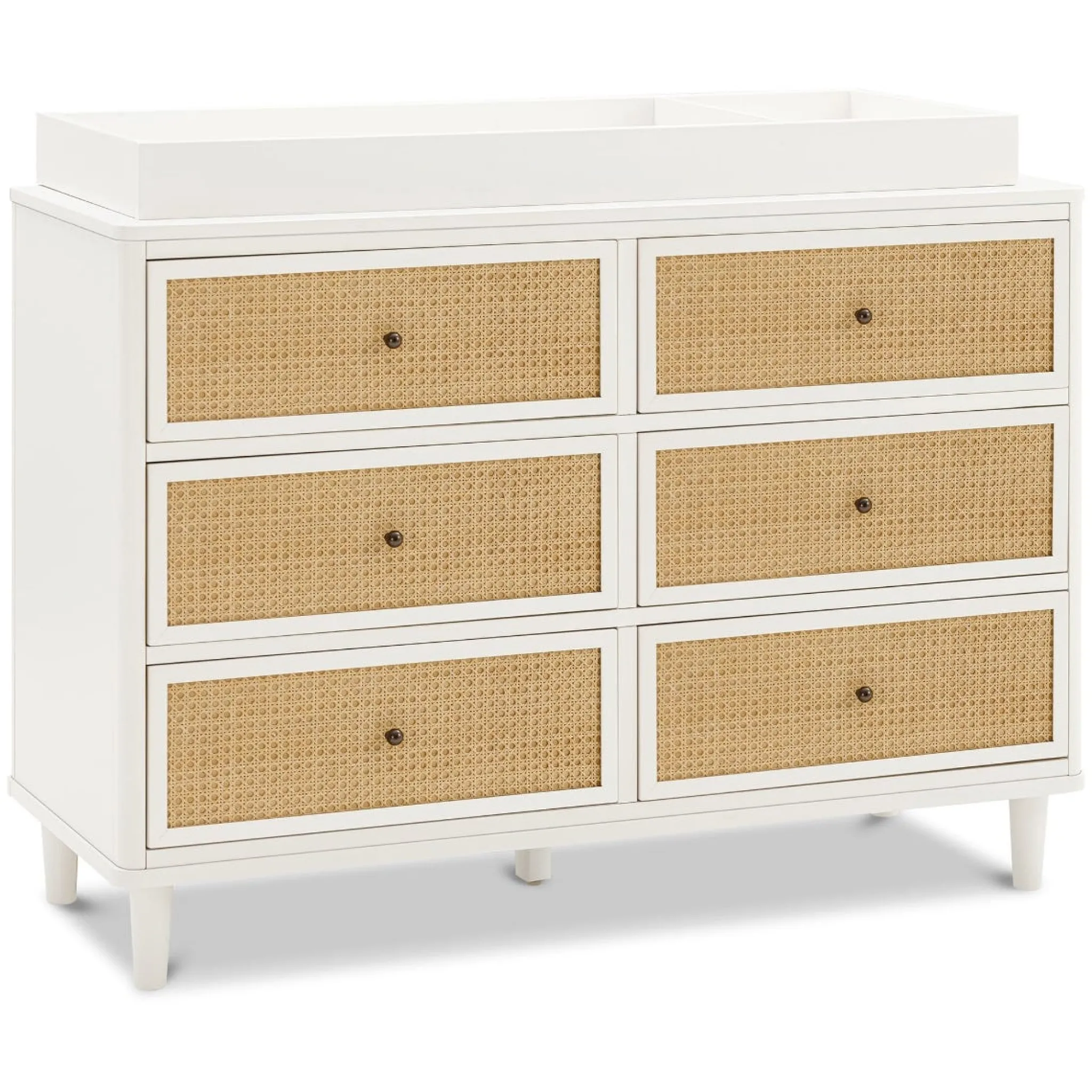 Namesake Storage Furniture>Marin with Cane 6 Drawer Assembled Dresser - Warm White and Honey Cane