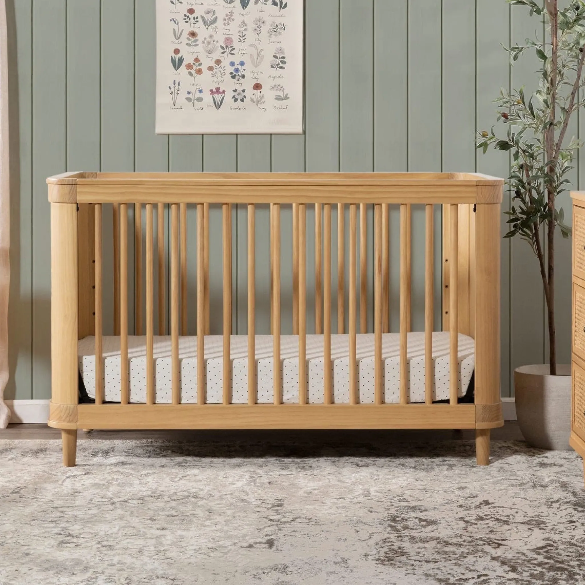 Namesake Cribs & Mattresses|Cribs & Mattresses>Marin with Cane 3-in-1 Convertible Crib - Honey and Honey Cane