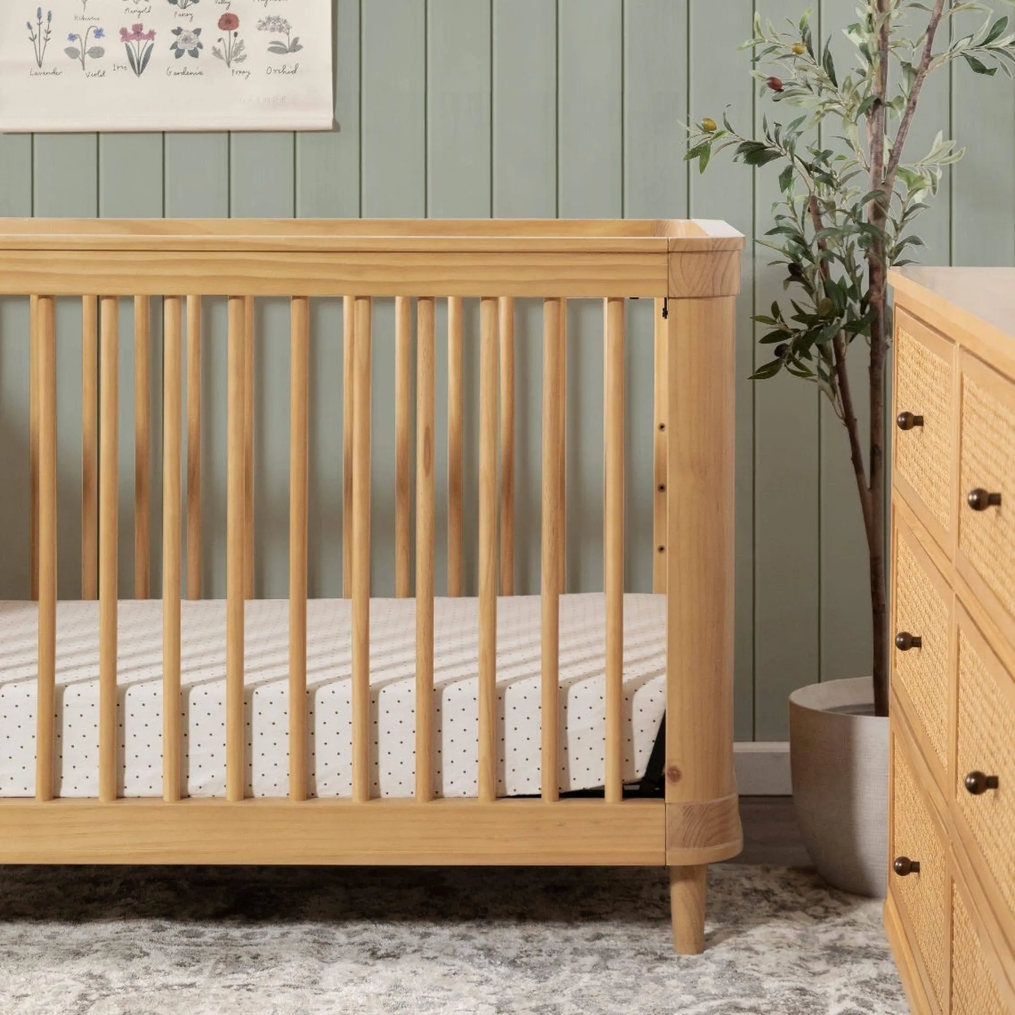 Namesake Cribs & Mattresses|Cribs & Mattresses>Marin with Cane 3-in-1 Convertible Crib - Honey and Honey Cane